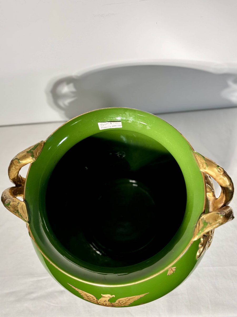 Exceptionnelle jardinière Empire - Jaget et Pinon Tours - Vert Impérial - 45 cm-photo-4