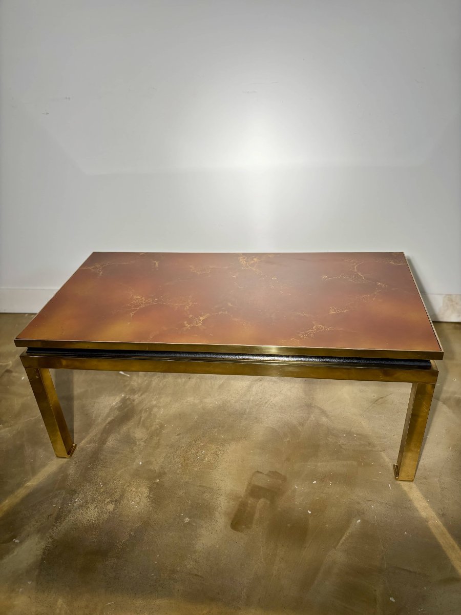 Table basse de prestige - Années 70 - Dans le goût de Willy Rizzo - Résine laquée et laiton-photo-1