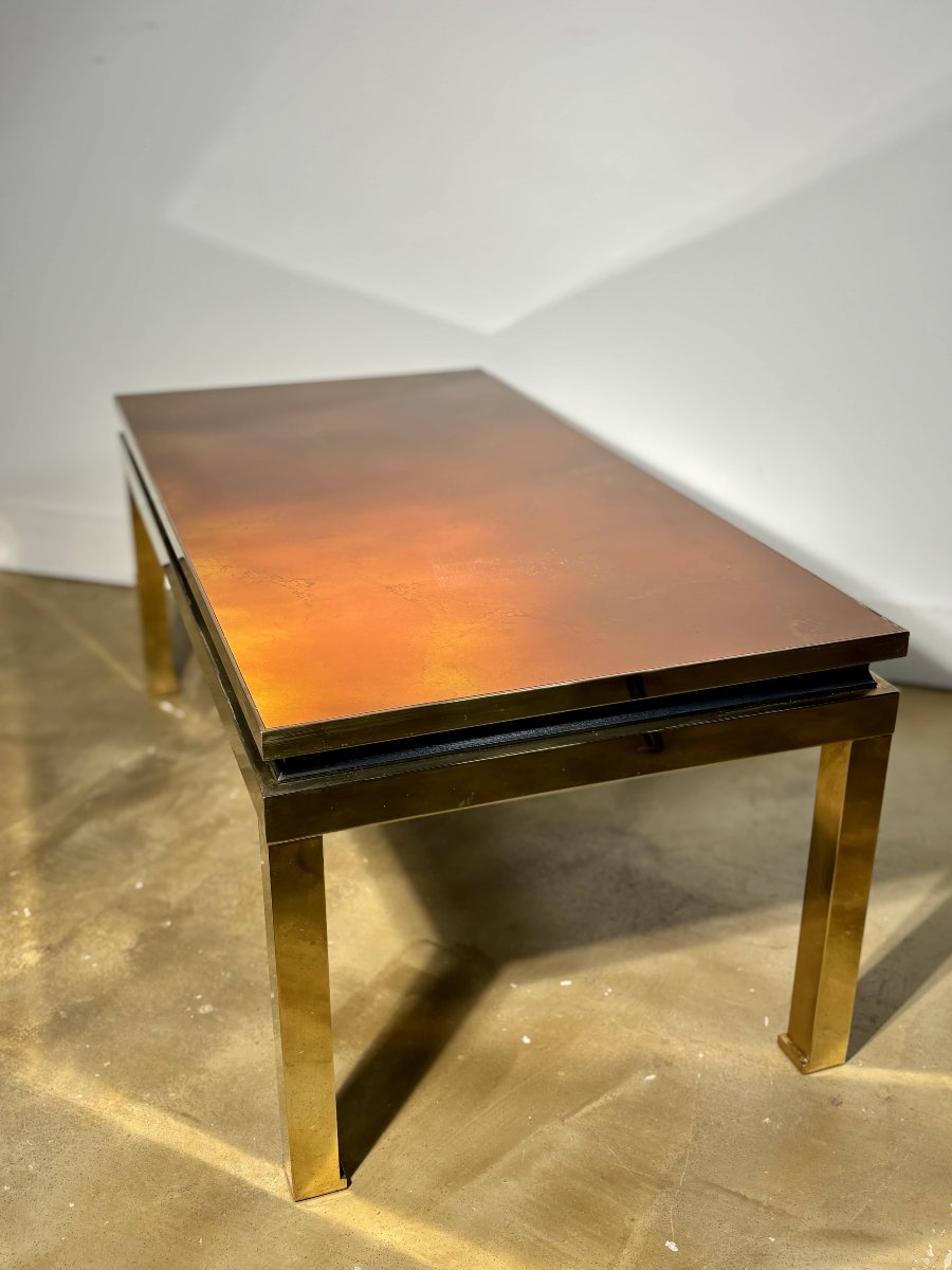 Table basse de prestige - Années 70 - Dans le goût de Willy Rizzo - Résine laquée et laiton-photo-2
