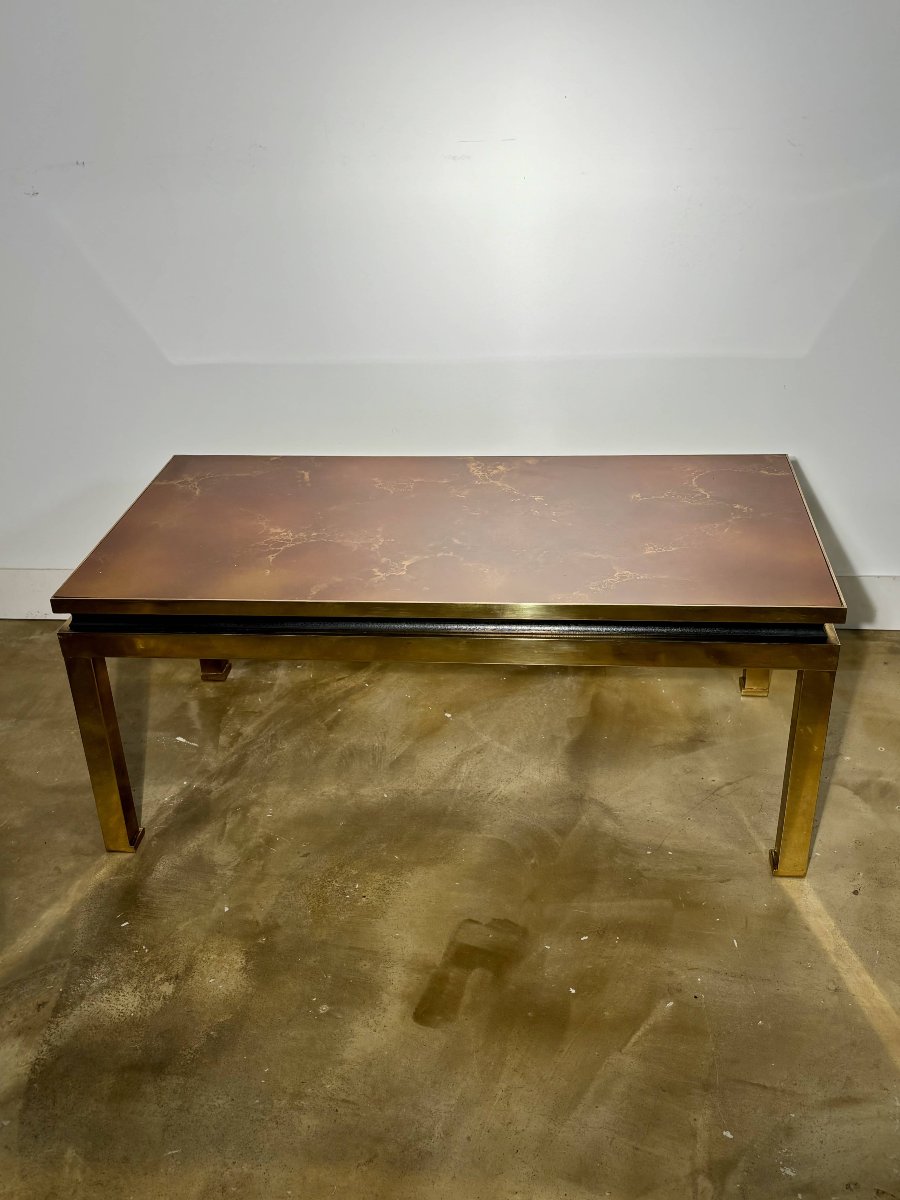 Table basse de prestige - Années 70 - Dans le goût de Willy Rizzo - Résine laquée et laiton-photo-3