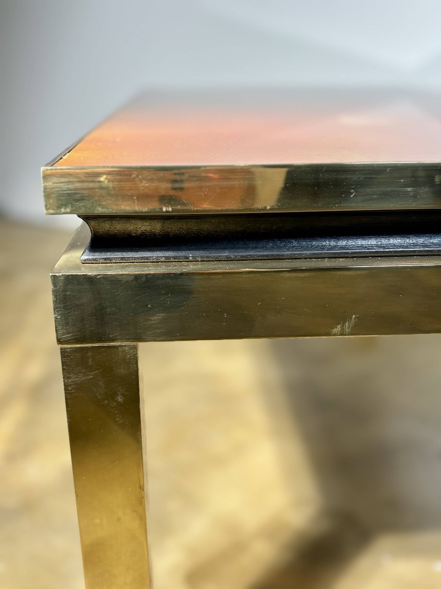 Table basse de prestige - Années 70 - Dans le goût de Willy Rizzo - Résine laquée et laiton-photo-5