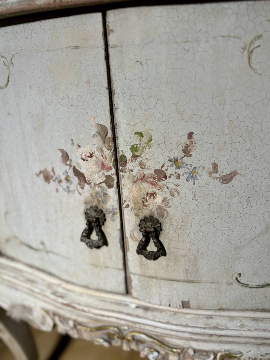 Pair Of Venetian-style Bedside Tables With Polychrome Painted Floral Decoration - Mid-20th Century-photo-3
