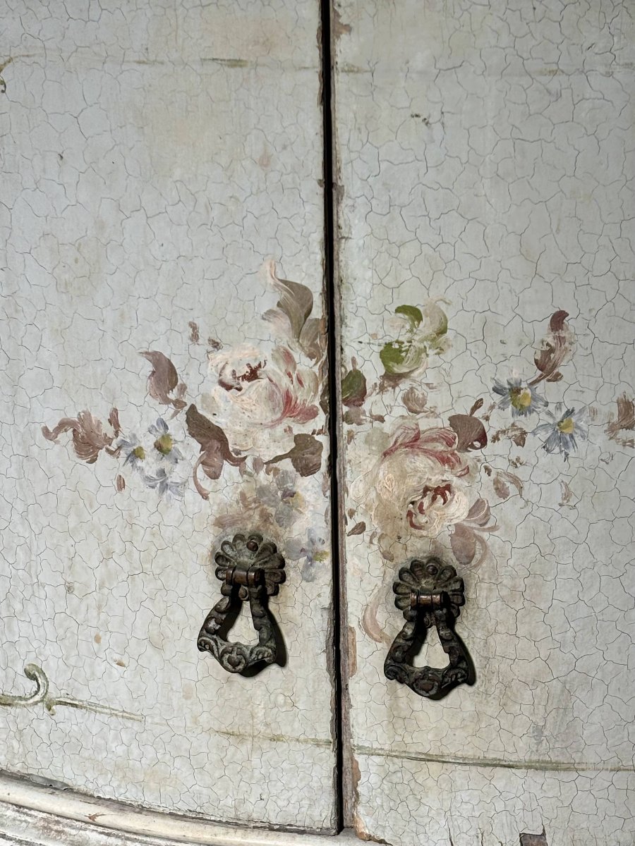 Pair Of Venetian-style Bedside Tables With Polychrome Painted Floral Decoration - Mid-20th Century-photo-1
