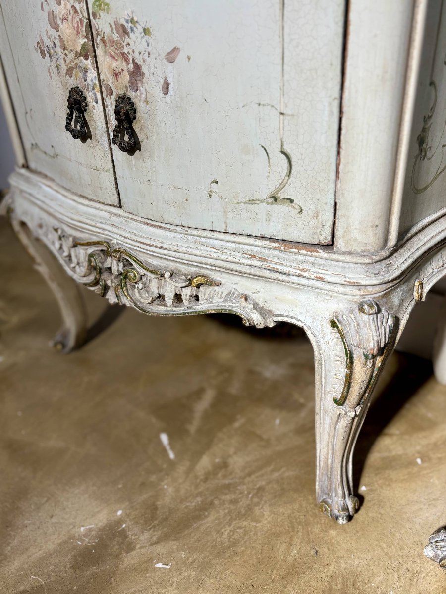 Pair Of Venetian-style Bedside Tables With Polychrome Painted Floral Decoration - Mid-20th Century-photo-3