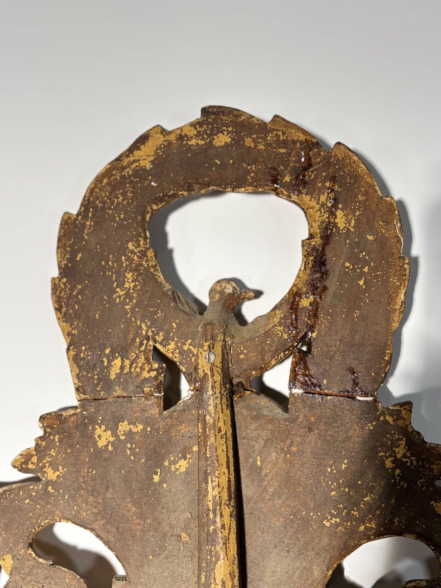 Miroir à fronton de style Louis XVI en bois sculpté doré, fin XVIIIe siècle-photo-5