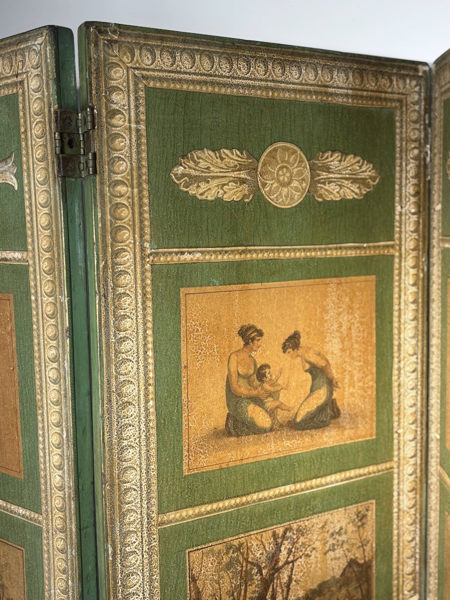 Rare paravent en "Arte Povera" d'après Carle Vernet - Epoque Directoire / Consulat-photo-2