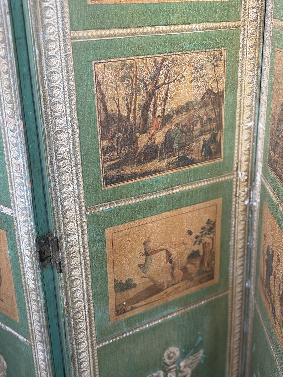 Rare paravent en "Arte Povera" d'après Carle Vernet - Epoque Directoire / Consulat-photo-3