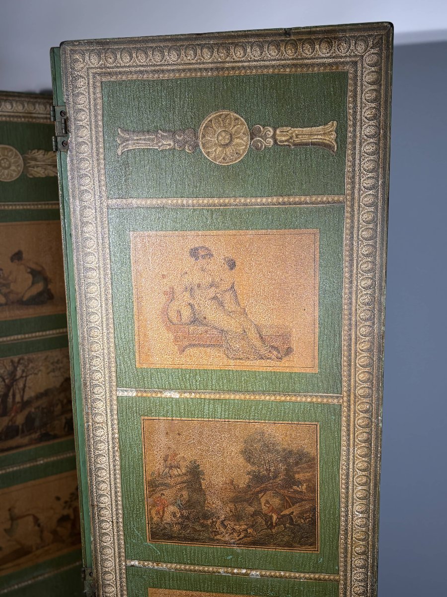 Rare paravent en "Arte Povera" d'après Carle Vernet - Epoque Directoire / Consulat-photo-4