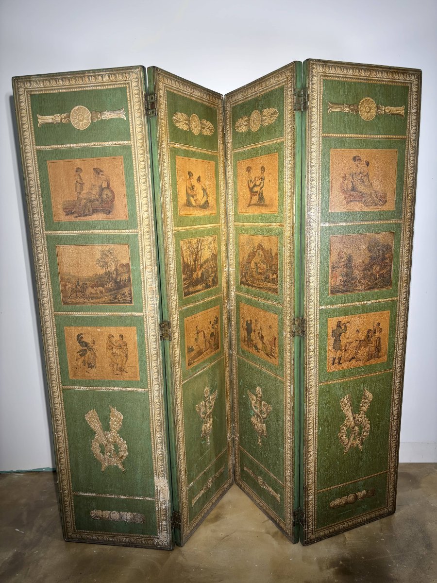 Rare paravent en "Arte Povera" d'après Carle Vernet - Epoque Directoire / Consulat-photo-1