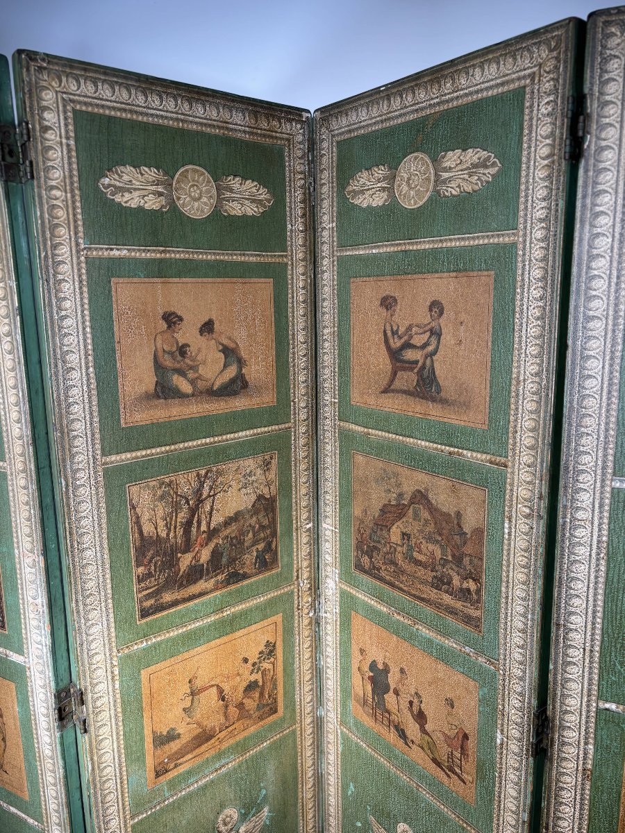 Rare paravent en "Arte Povera" d'après Carle Vernet - Epoque Directoire / Consulat-photo-5