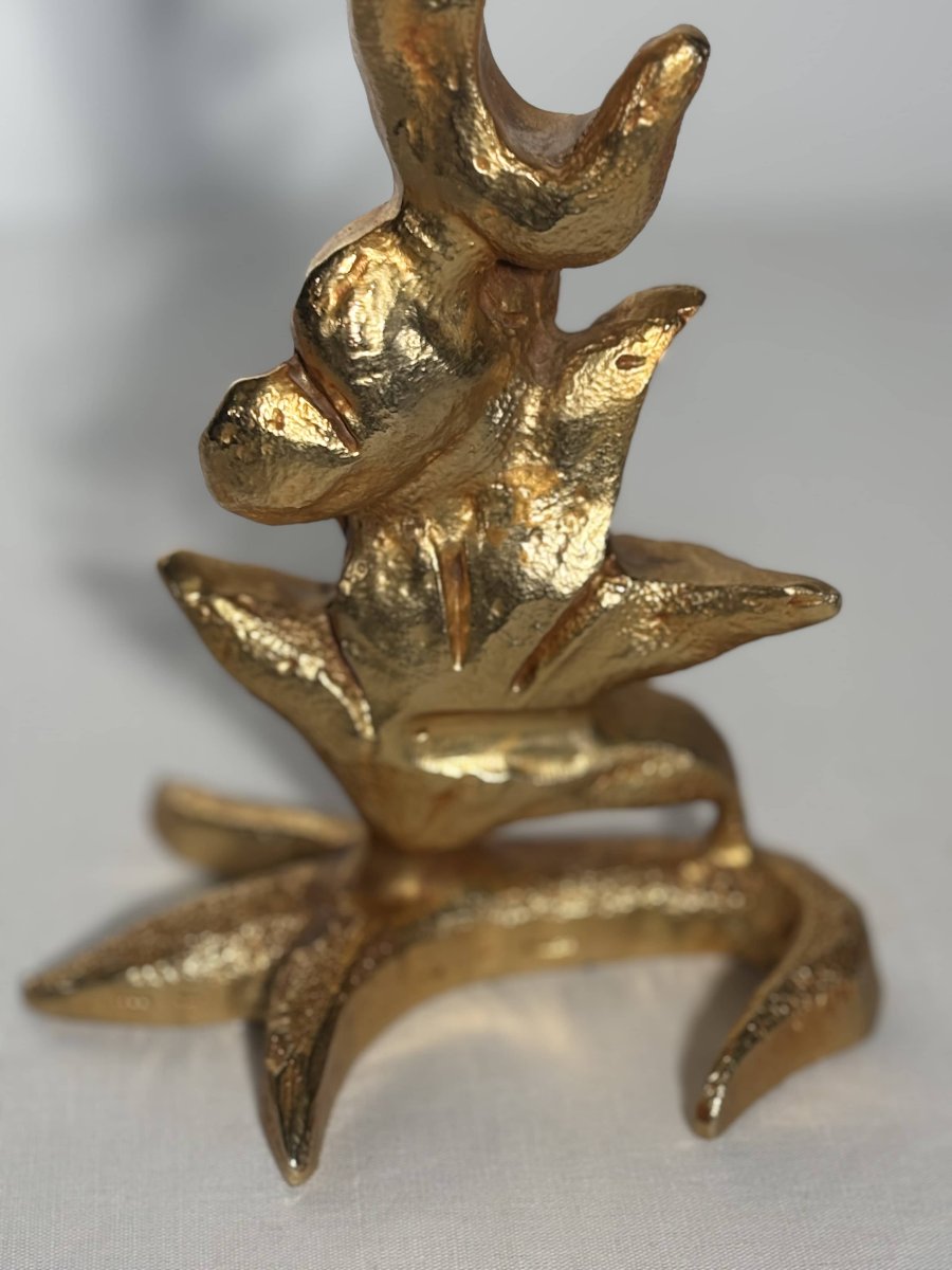 Gilded Bronze Candlestick - Georges Mathias For Fondica - Circa 1980-photo-2