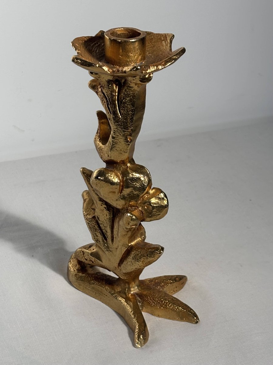 Gilded Bronze Candlestick - Georges Mathias For Fondica - Circa 1980-photo-2