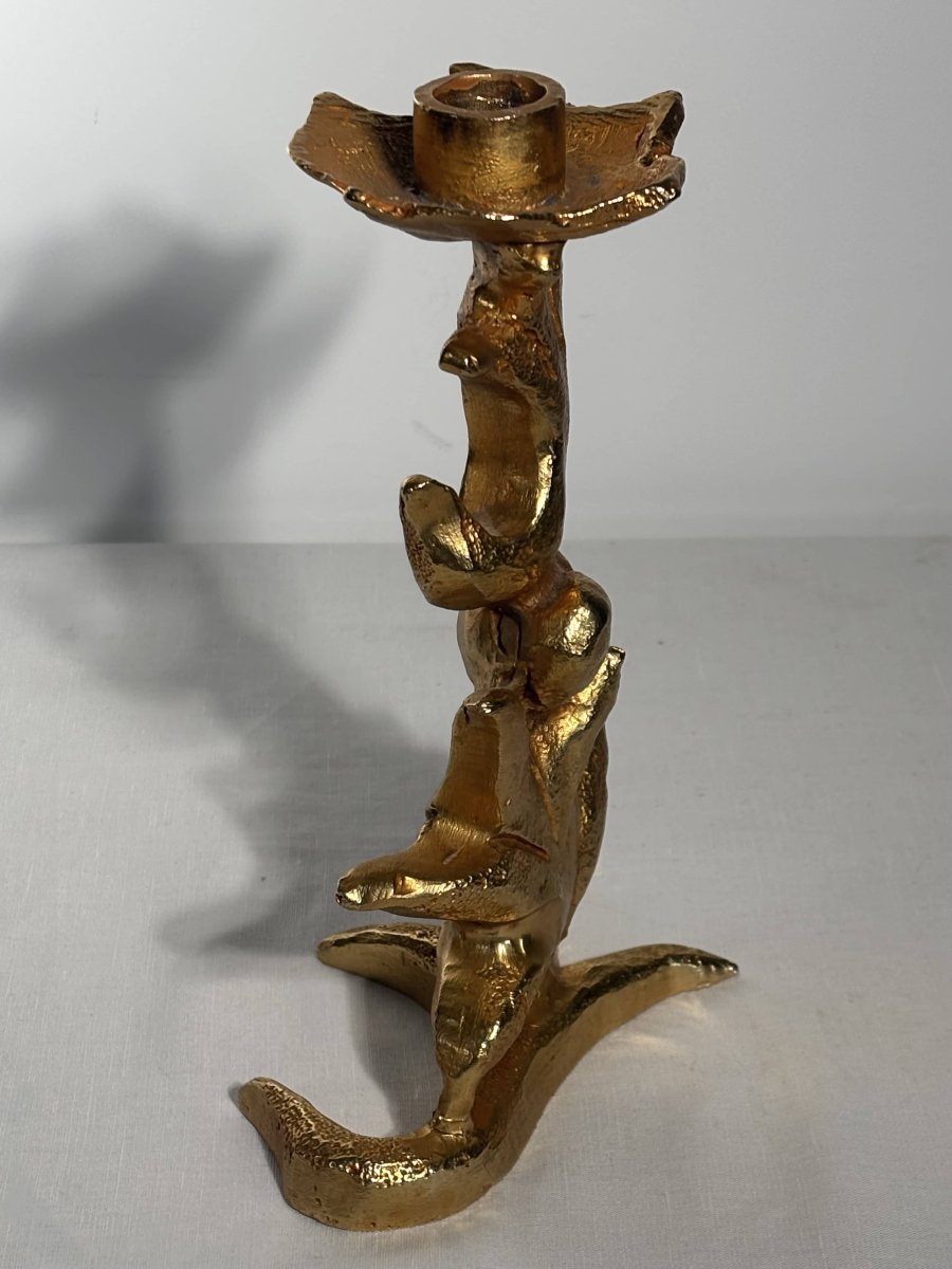 Gilded Bronze Candlestick - Georges Mathias For Fondica - Circa 1980-photo-4