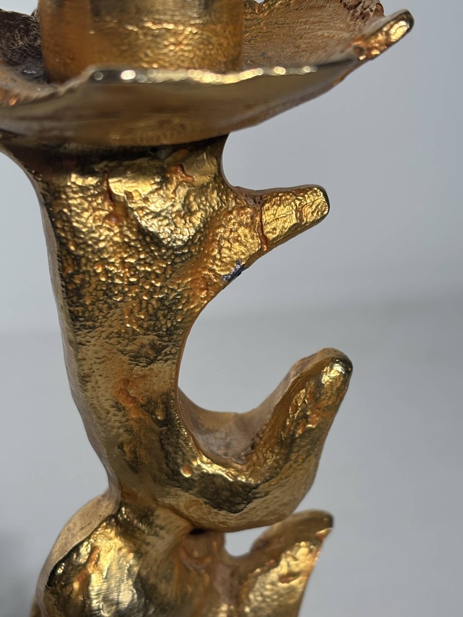Gilded Bronze Candlestick - Georges Mathias For Fondica - Circa 1980-photo-8