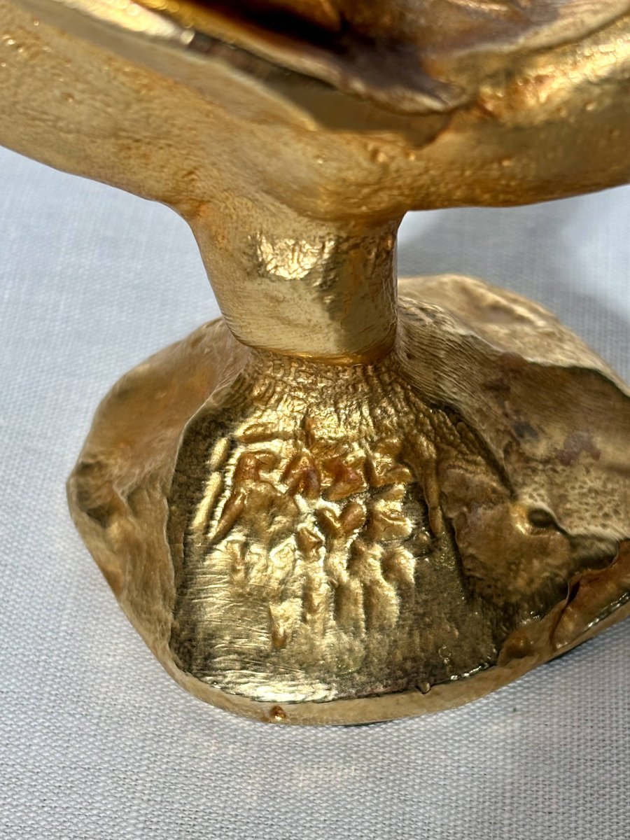 Bougeoir en bronze doré à décor d'oiseau - Pierre Casenove - XXe siècle-photo-3