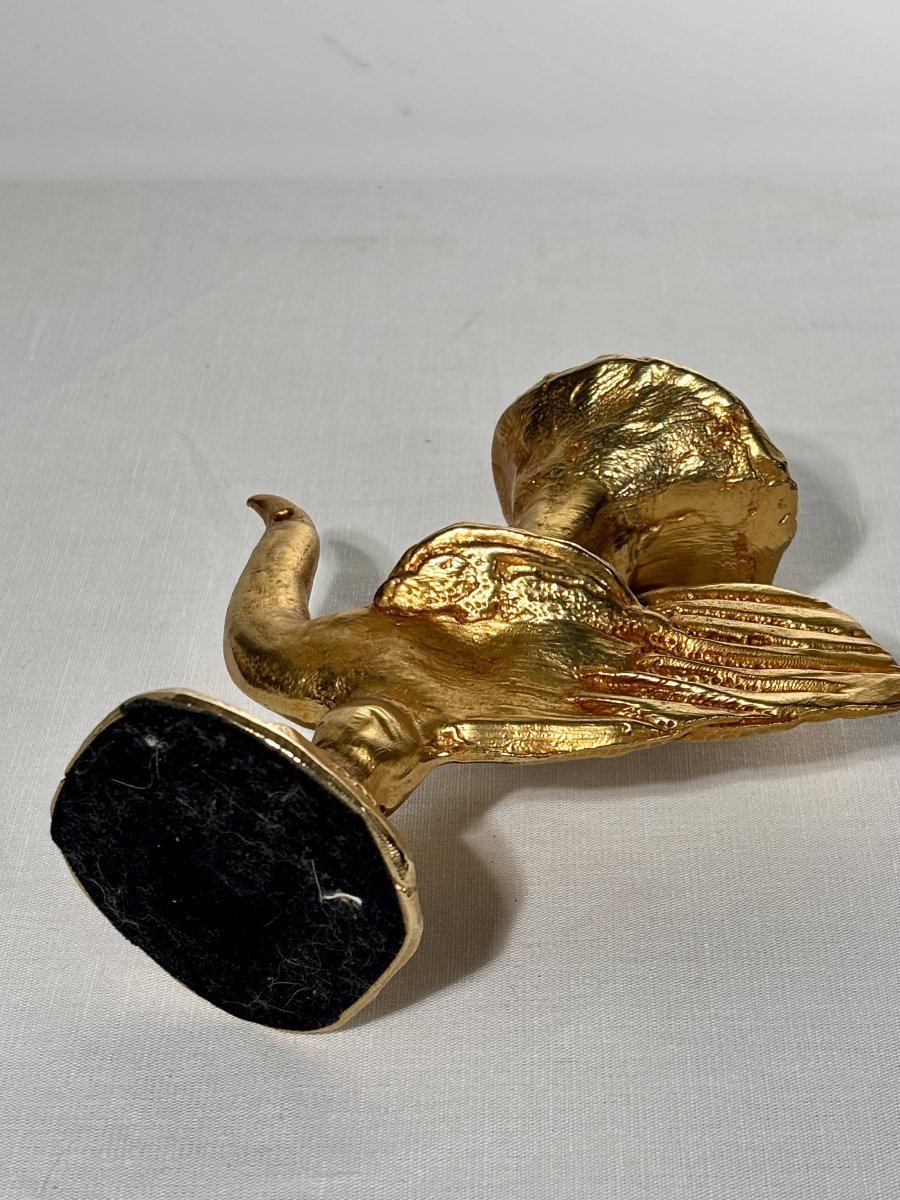 Bougeoir en bronze doré à décor d'oiseau - Pierre Casenove - XXe siècle-photo-3