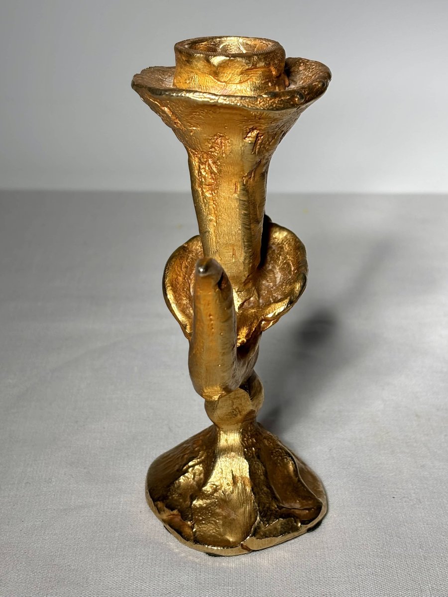 Bougeoir en bronze doré à décor d'oiseau - Pierre Casenove - XXe siècle-photo-5