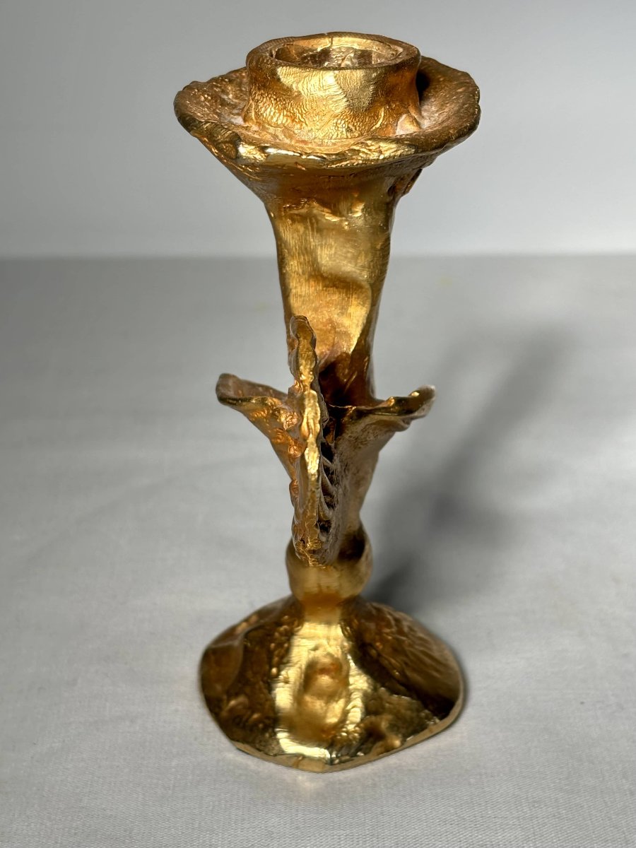 Bougeoir en bronze doré à décor d'oiseau - Pierre Casenove - XXe siècle-photo-6
