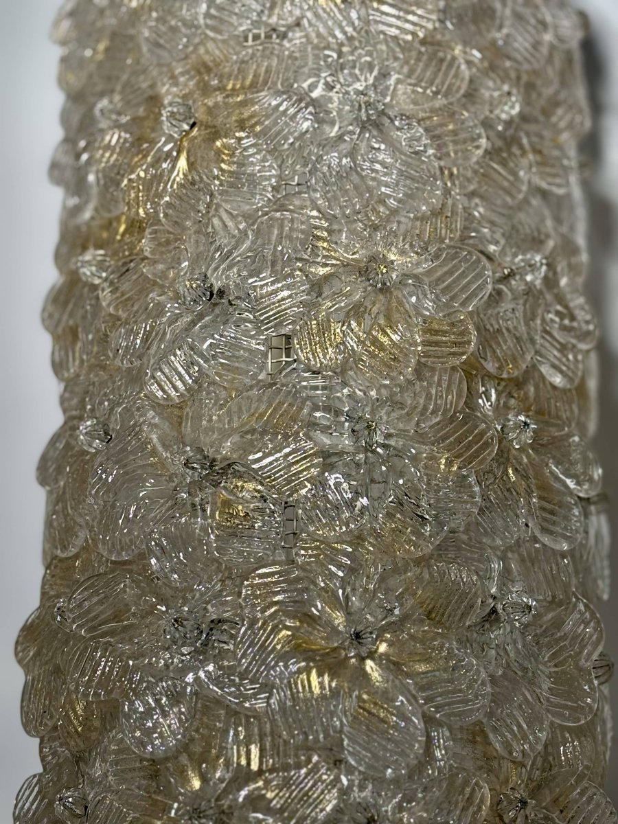 Trio Of Murano Glass And Gold Leaf Flower Sconces By Barovier & Toso, Italy 1970-photo-2