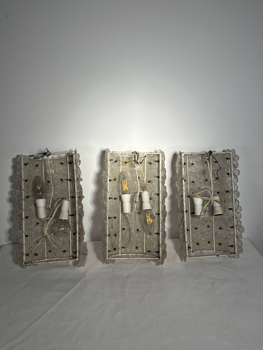 Trio Of Murano Glass And Gold Leaf Flower Sconces By Barovier & Toso, Italy 1970-photo-4