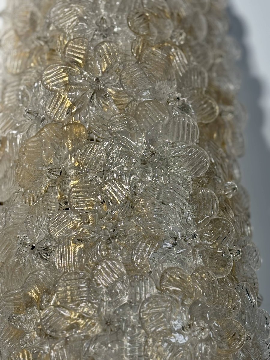 Trio Of Murano Glass And Gold Leaf Flower Sconces By Barovier & Toso, Italy 1970-photo-3