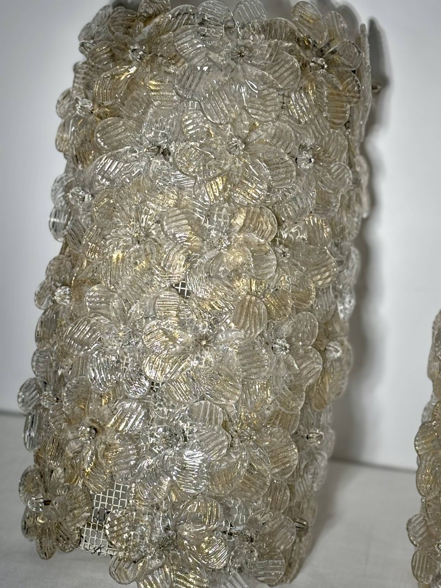 Trio Of Murano Glass And Gold Leaf Flower Sconces By Barovier & Toso, Italy 1970-photo-4