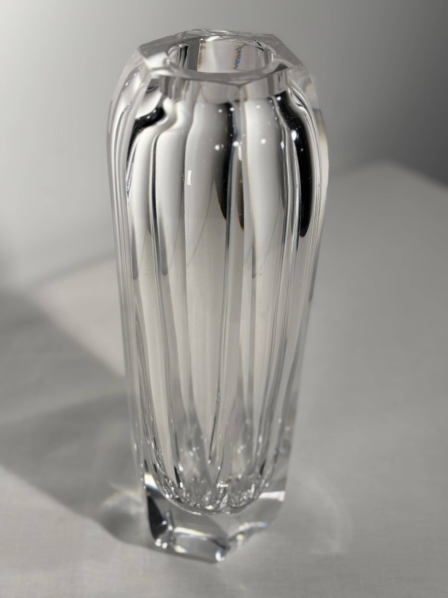 Vase monumental en cristal soufflé taillé - Kosta Boda - Suède, 1947-photo-3