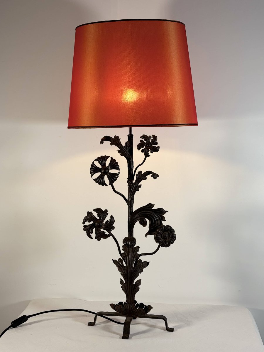 Grande lampe sculpturale en fer forgé et fonte - Travail Hollandais vers 1930-photo-2