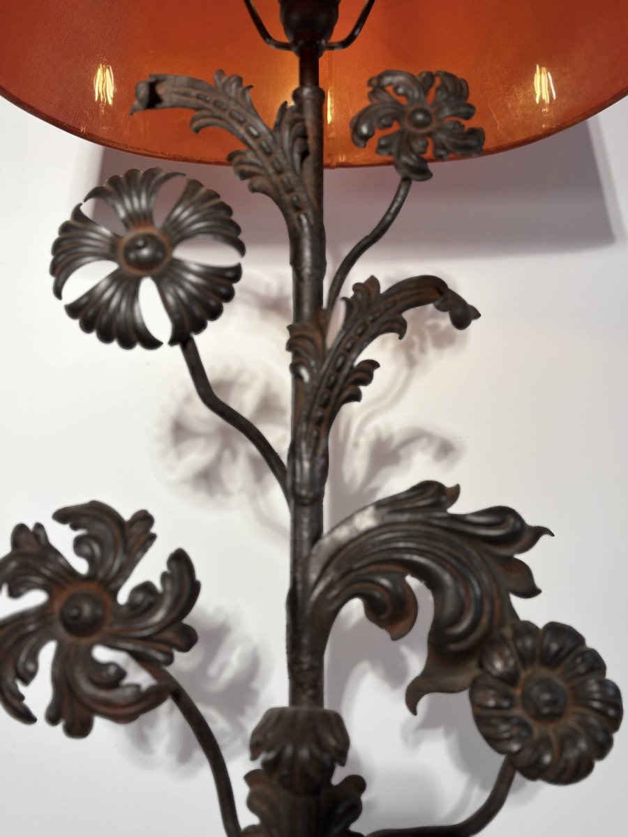 Grande lampe sculpturale en fer forgé et fonte - Travail Hollandais vers 1930-photo-4