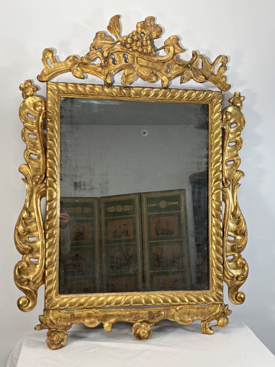 Grand miroir en bois sculpté et doré à décor de vignes - Italie, milieu XVIIIe siècle-photo-3