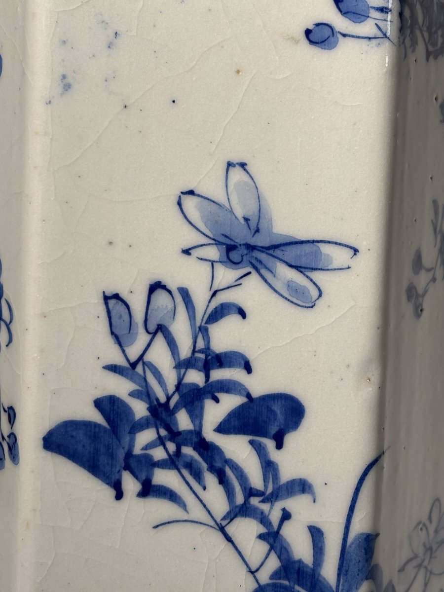 Hexagonal Blue And White Porcelain Vase - Japan - Meiji Period - 19th Century-photo-4