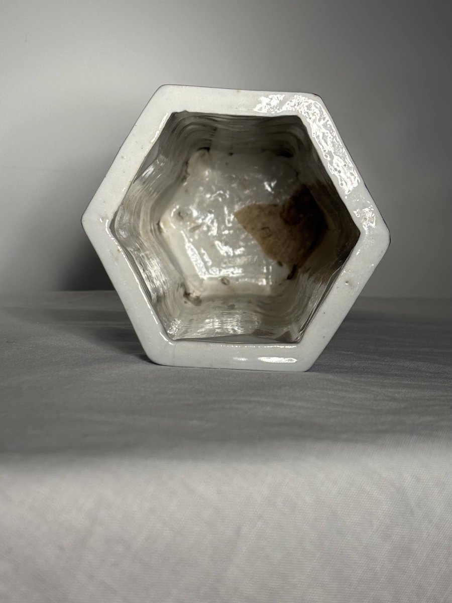 Hexagonal Blue And White Porcelain Vase - Japan - Meiji Period - 19th Century-photo-2