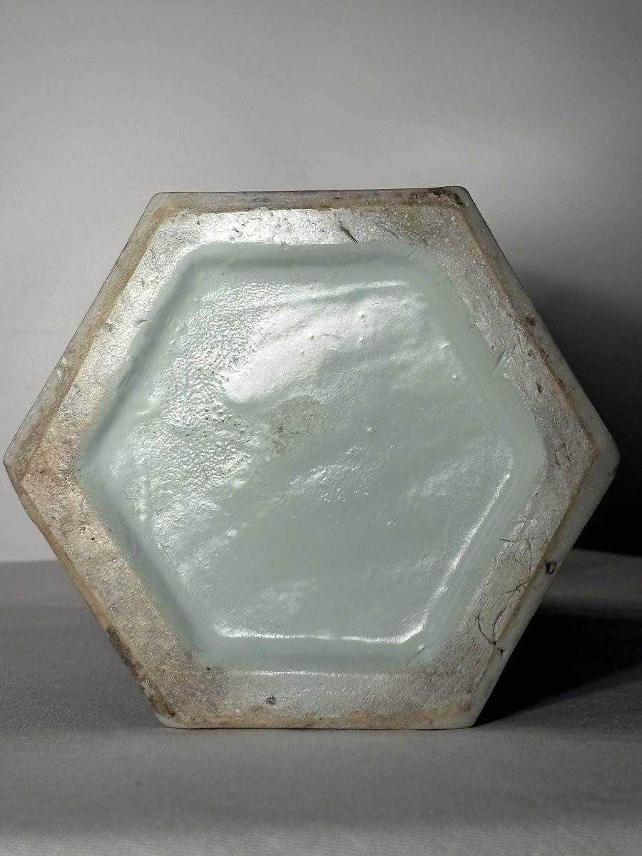 Hexagonal Blue And White Porcelain Vase - Japan - Meiji Period - 19th Century-photo-3