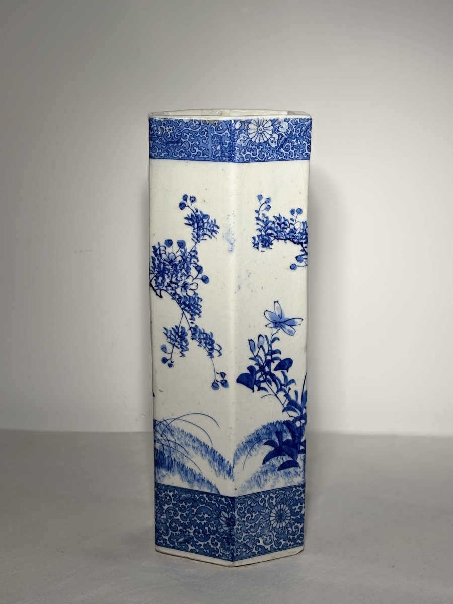 Hexagonal Blue And White Porcelain Vase - Japan - Meiji Period - 19th Century-photo-4