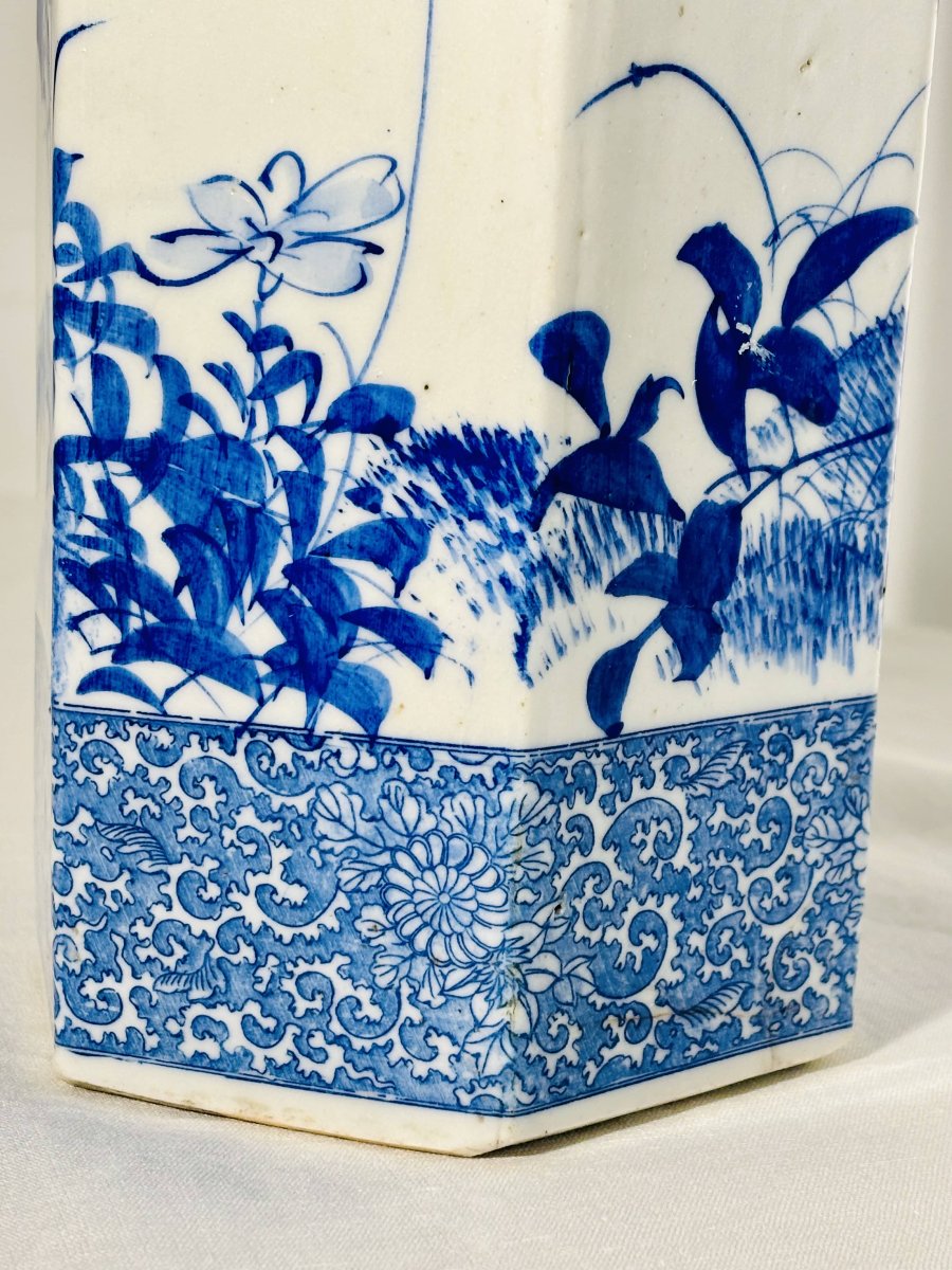Hexagonal Blue And White Porcelain Vase - Japan - Meiji Period - 19th Century-photo-5