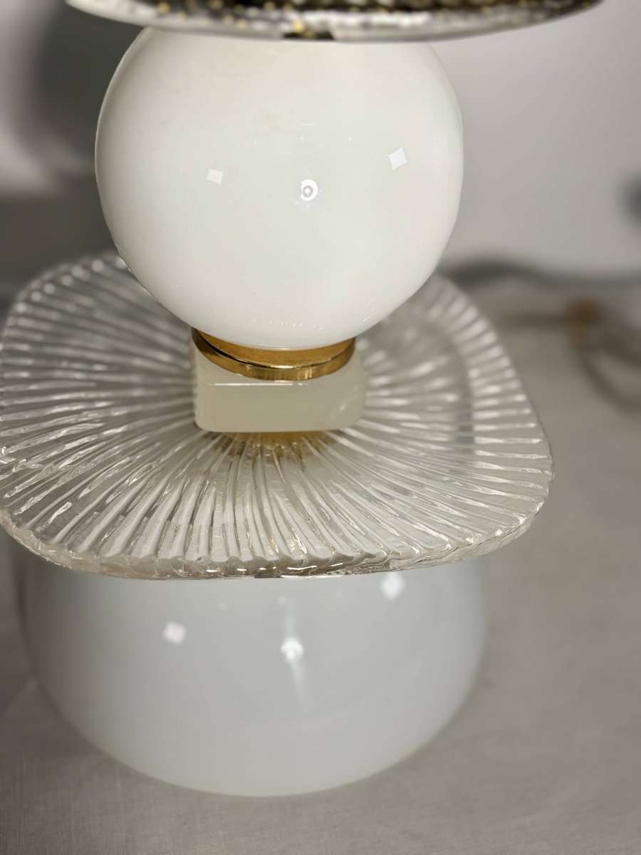 Paire de lampes "Totem" en verre de Murano et laiton - Italie, Années 1980-90-photo-2