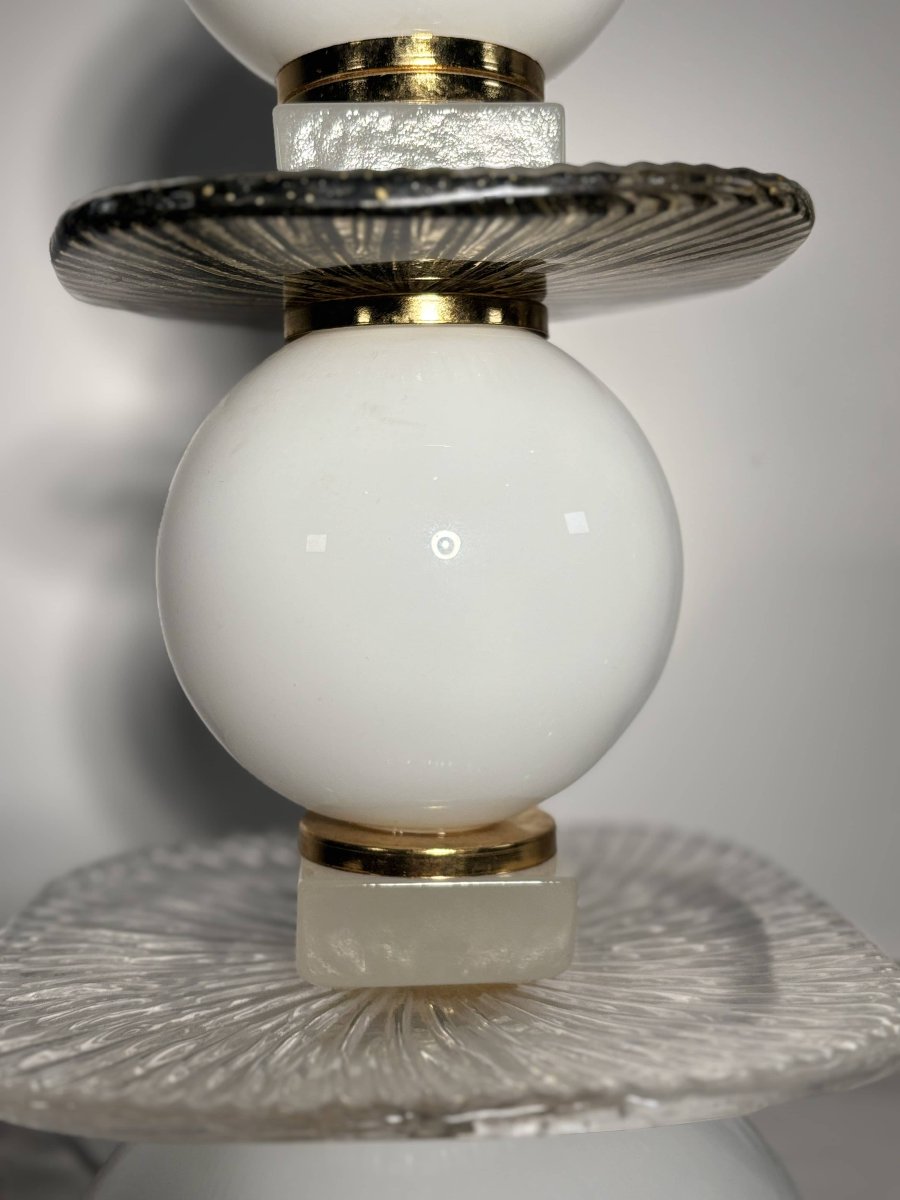 Paire de lampes "Totem" en verre de Murano et laiton - Italie, Années 1980-90-photo-3