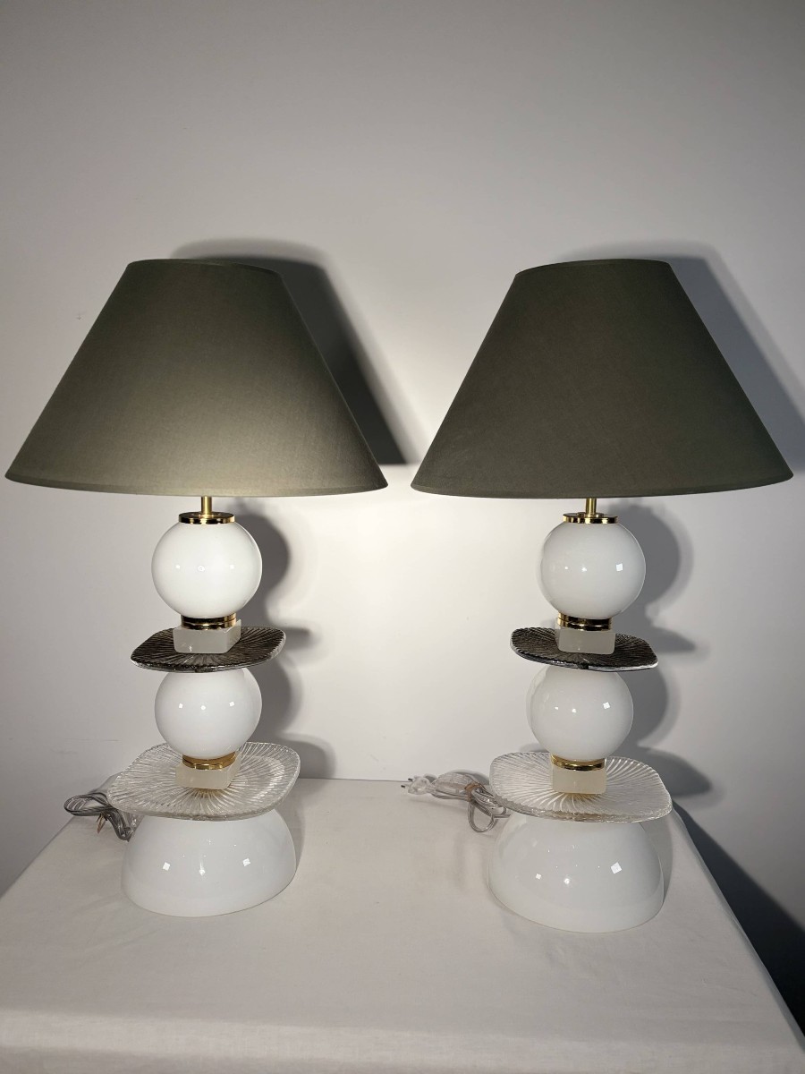 Paire de lampes "Totem" en verre de Murano et laiton - Italie, Années 1980-90