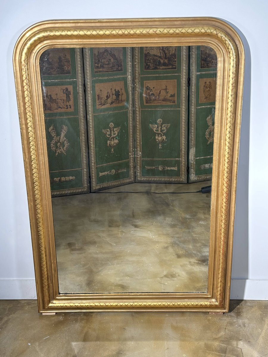 Miroir de cheminée Louis-Philippe à décor de croisillons - France, milieu XIXe siècle-photo-1