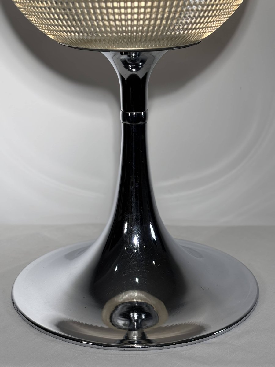 Genuine Parisian Holophane Globe On Chrome-plated Stand 70's Design - France-photo-4
