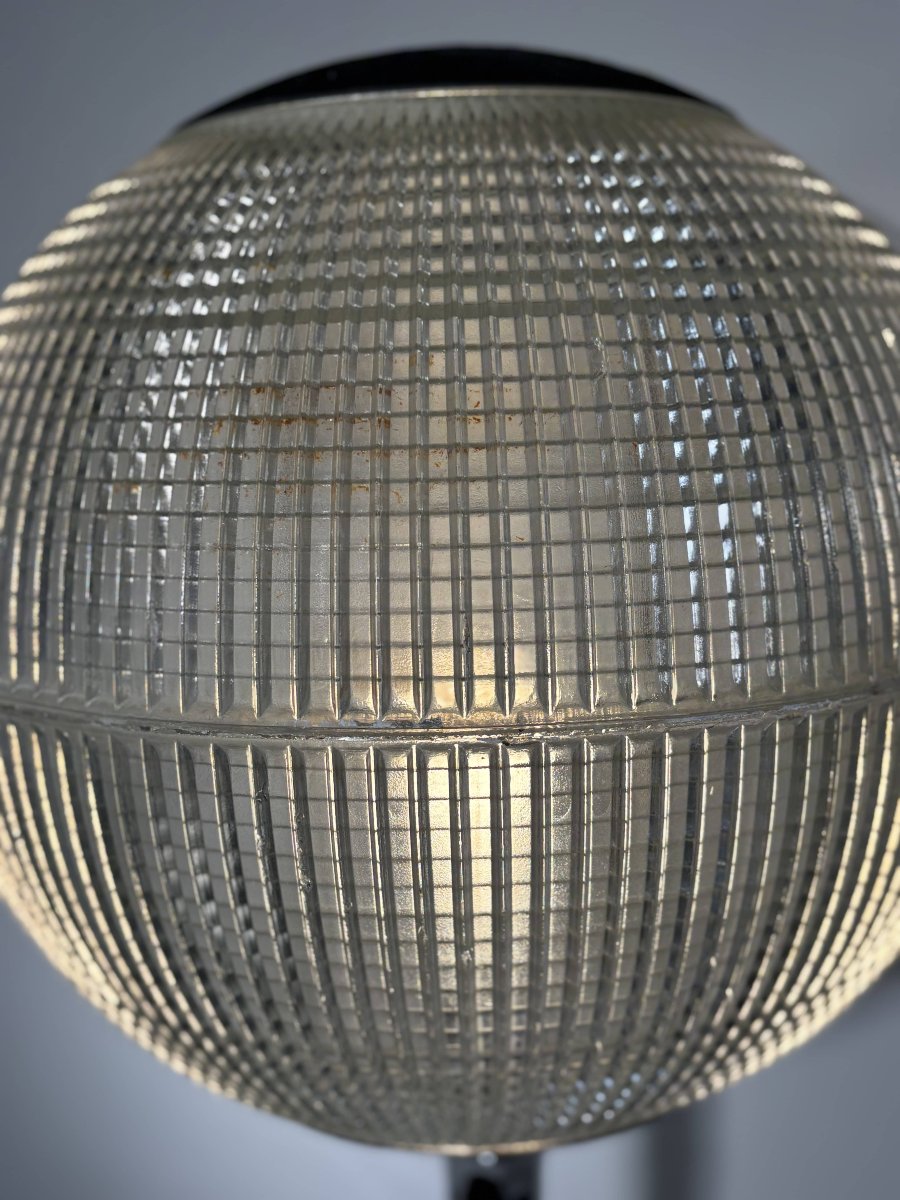 Genuine Parisian Holophane Globe On Chrome-plated Stand 70's Design - France-photo-3