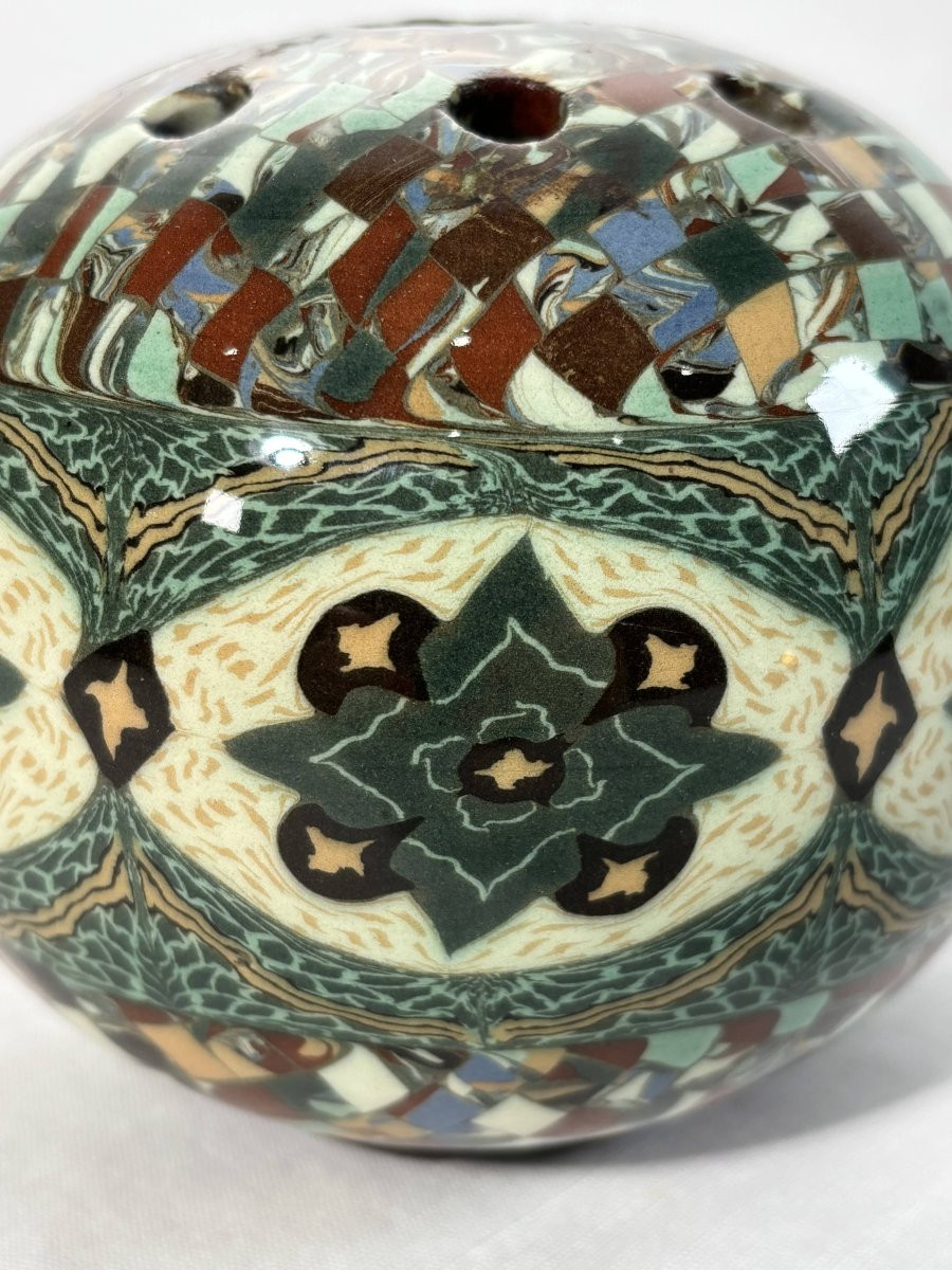 Jean Gerbino (1876-1966) - Boule Pique-fleurs en terres mêlées, Vallauris vers 1950-1960-photo-3