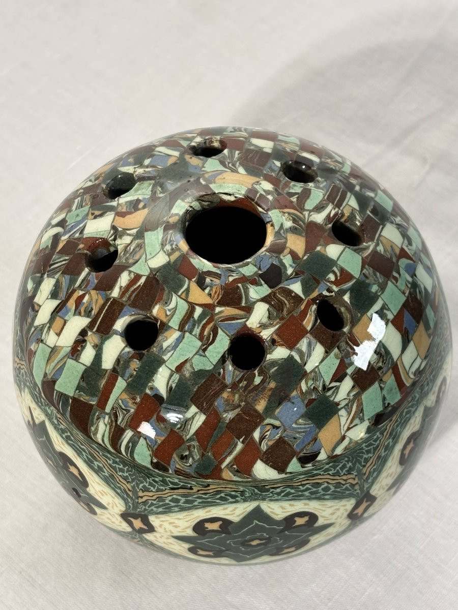Jean Gerbino (1876-1966) - Boule Pique-fleurs en terres mêlées, Vallauris vers 1950-1960-photo-4