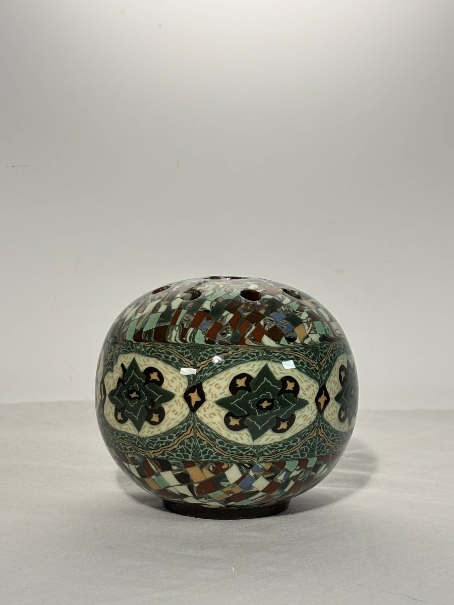 Jean Gerbino (1876-1966) - Boule Pique-fleurs en terres mêlées, Vallauris vers 1950-1960-photo-2