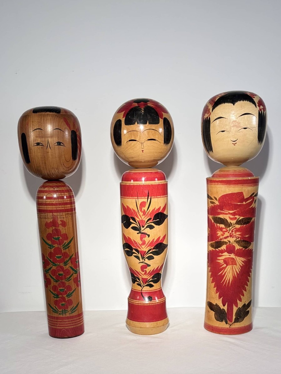 Set Of 3 Monumental Traditional Kokeshi Dolls - Tōhoku, Japan, 20th Century-photo-2