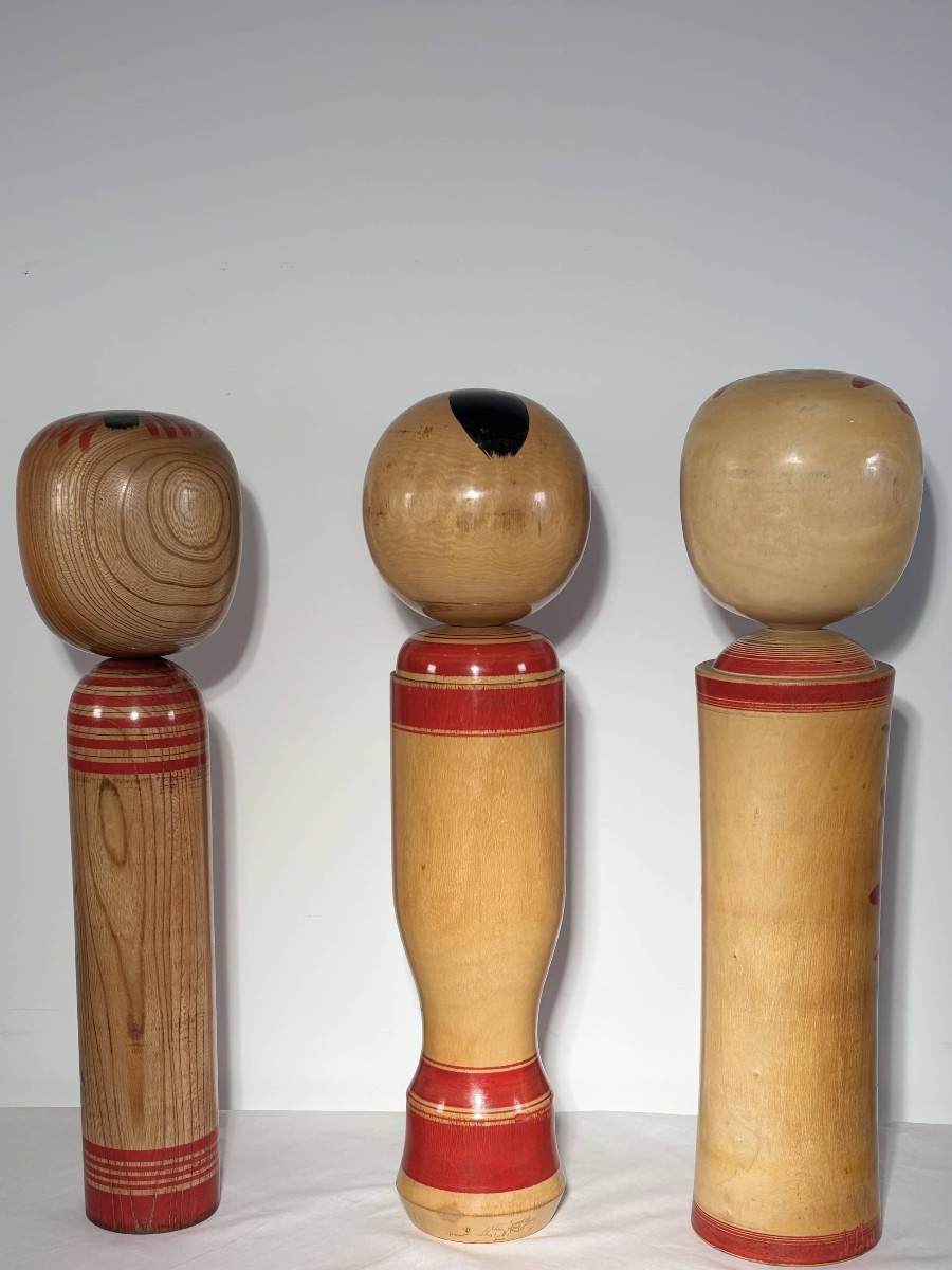 Set Of 3 Monumental Traditional Kokeshi Dolls - Tōhoku, Japan, 20th Century-photo-3
