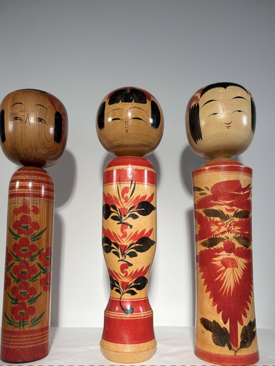 Set Of 3 Monumental Traditional Kokeshi Dolls - Tōhoku, Japan, 20th Century-photo-4