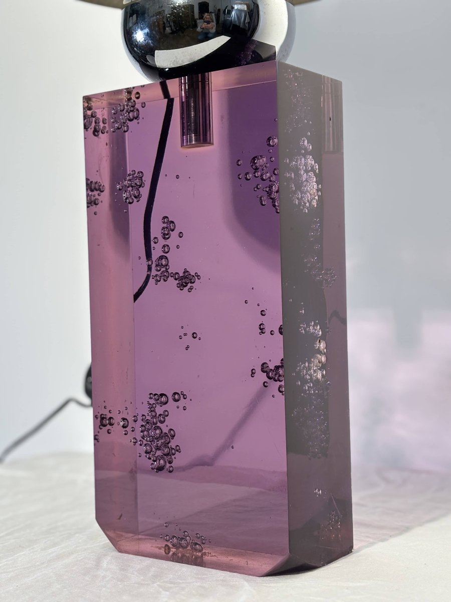 Table Lamp - Amethyst Resin & Chrome - Italy, Circa 1970-photo-2