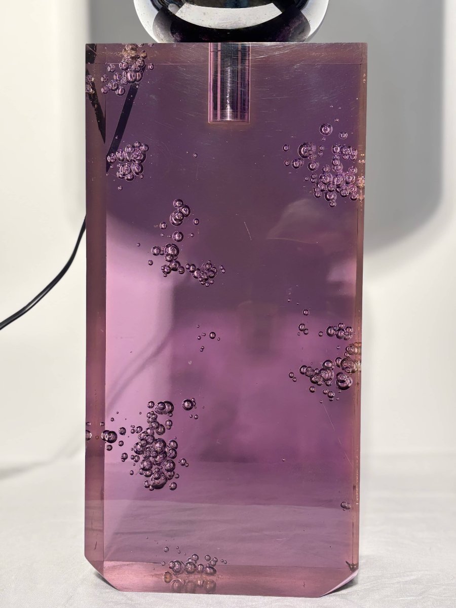 Table Lamp - Amethyst Resin & Chrome - Italy, Circa 1970-photo-4