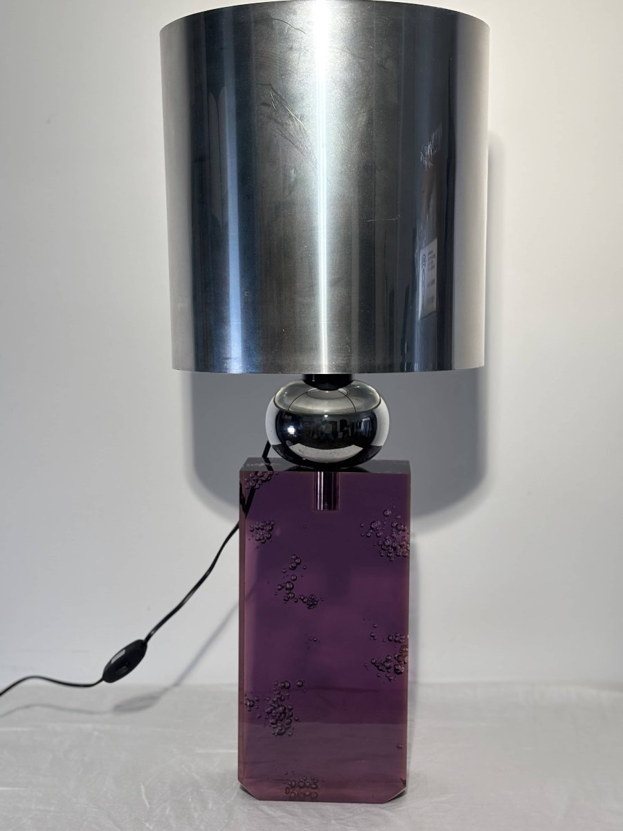Table Lamp - Amethyst Resin & Chrome - Italy, Circa 1970